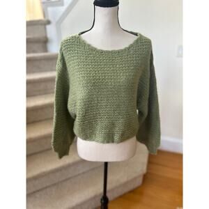Nasty Gal Sage Green Wide Neck Blouson Cropped Wool Blend Sweater